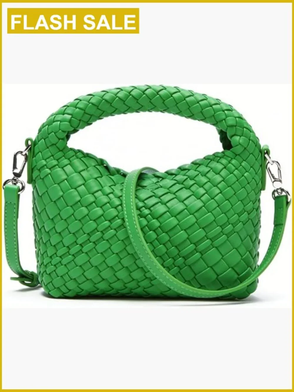 Vegan Leather Woven Satchel Crossbody Bag with Adjustable Strap
